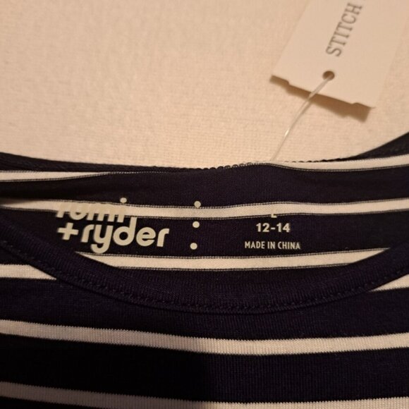 Rumi & Ryder Aderyn girls size 12-14 Large graphic dress girls blue & white NWT - Picture 4 of 5